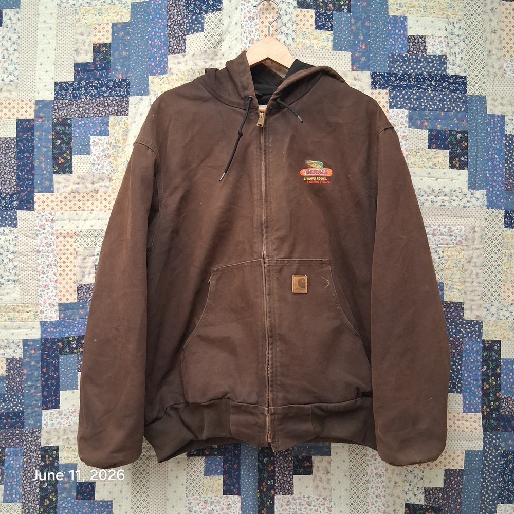 VTG Y2K Carhartt Sandstone Active Jacket J25 DKB Size XL Dekalb Hooded Lined